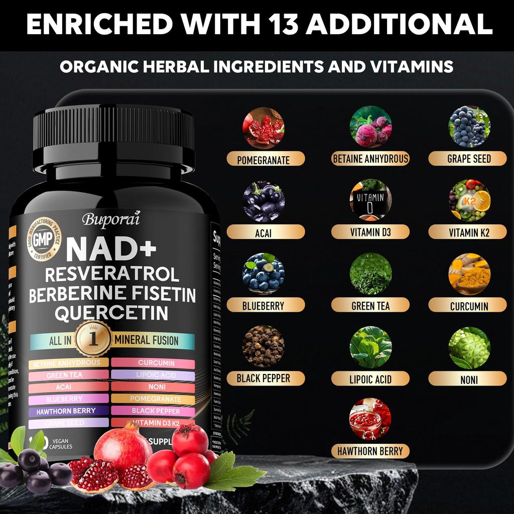 Liposomal NAD Supplement. Longevity Formula NMN Supplement Alternative. 120CT Advanced NAD+ Resveratrol