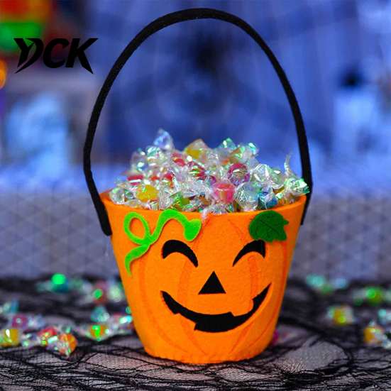 Lightweight Carrying Bag Halloween Trick or Treat Bucket for Kids, Pumpkin Face Ghost Bat Cat Candy Snack Basket, Holder with Handle Party Favors
