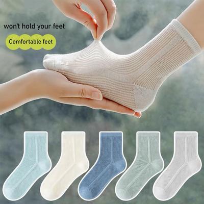 5Pairs  Ultra Thin Breathable Lightweight Mesh Socks Can Be Matched As You Like Simple Children's Socks Simple Style 1-16Years