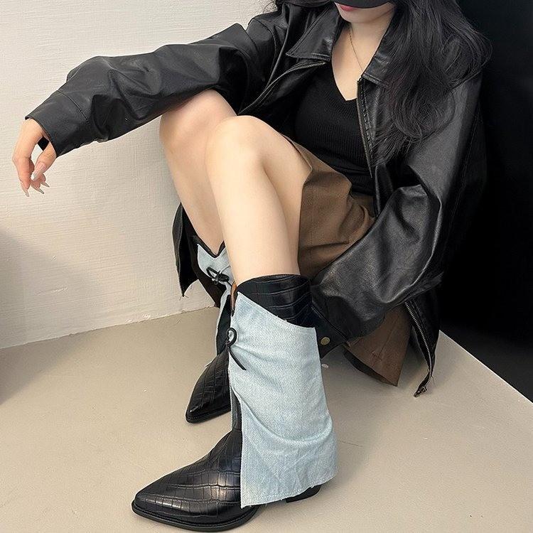 Yueyu versatile black trouser boots women's 2025 autumn and winter new stacking boots short British retro Martin boots