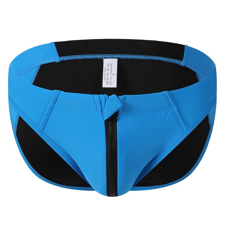 Men's European & American Color Block Zipper Swim Trunks