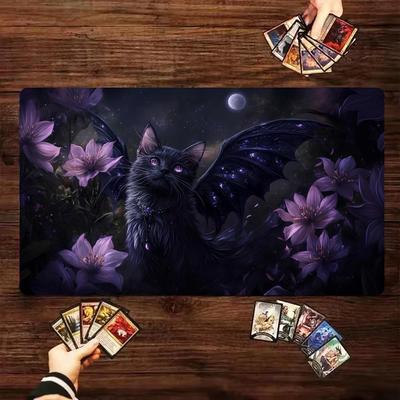 Mysterious Demon Black Cat Magic Playmat 24"X14" Card BattlePlay Mat with Zone Mtg Playmat Desk Mat Suitable for Game Gathering