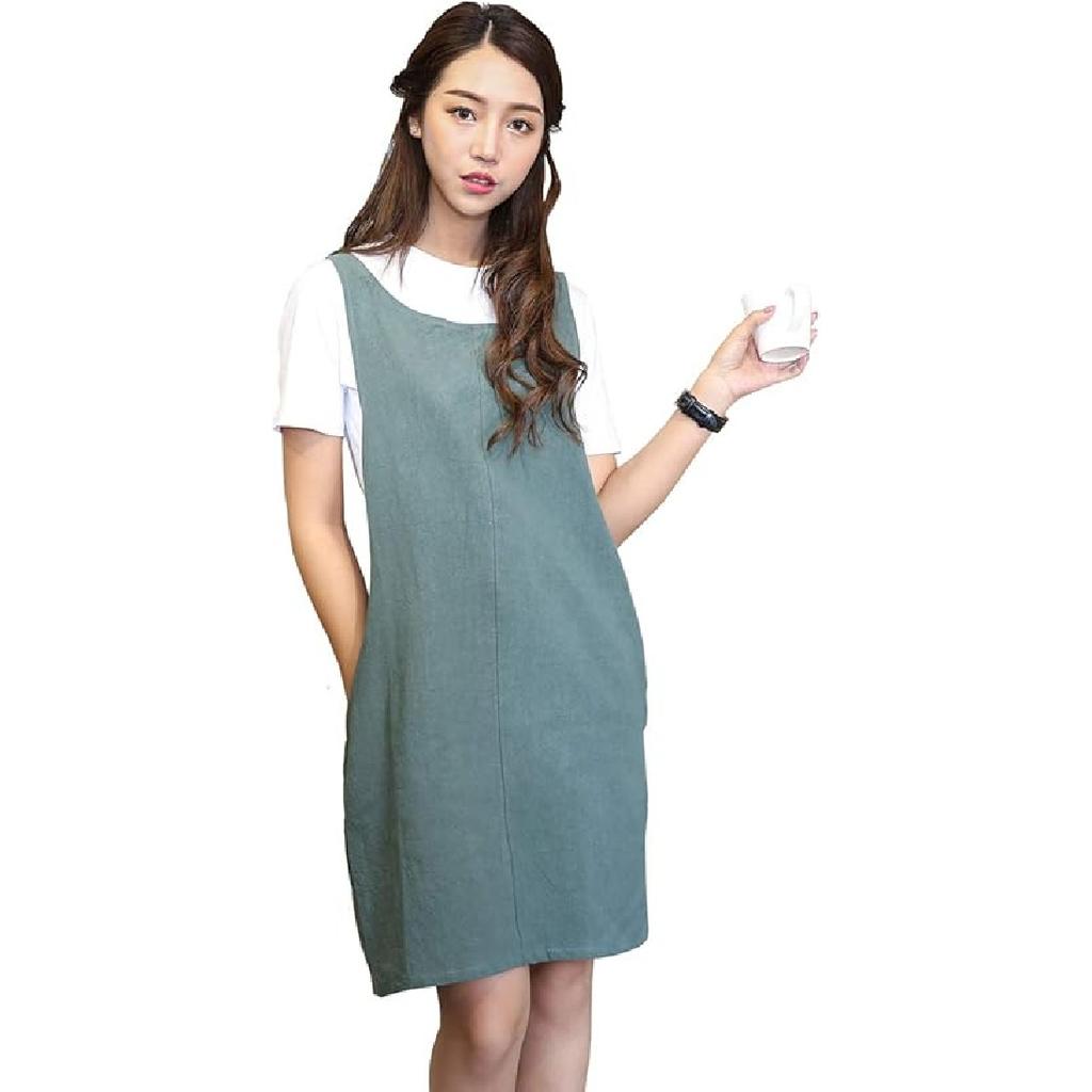Cotton Linen Japanese Apron Halter Cross Back Bandage X Shape Aprons Two Pockets