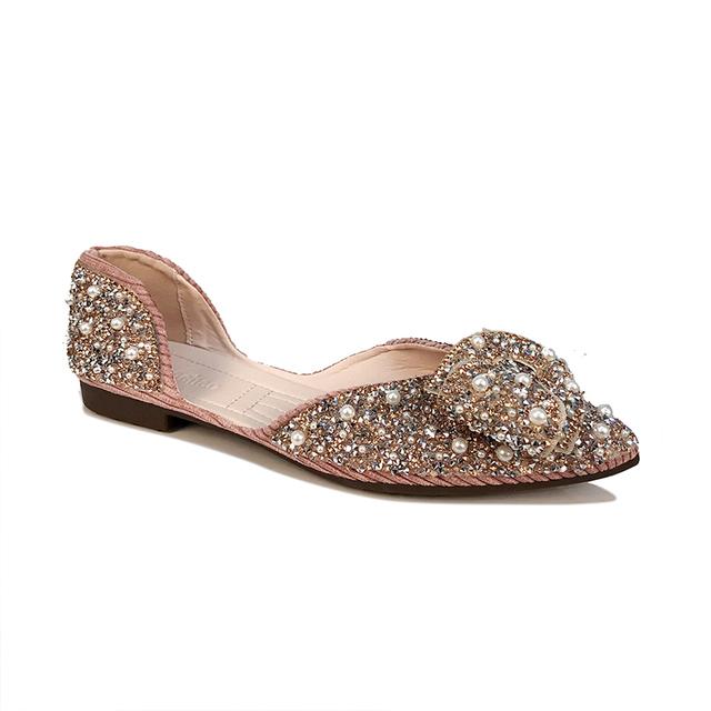 

Rimocy/весенне-летние женские туфли на плоской подошве со стразами, модные корейские туфли с острым носком, женские роскошные туфли на мягкой подошве с жемчугом 40