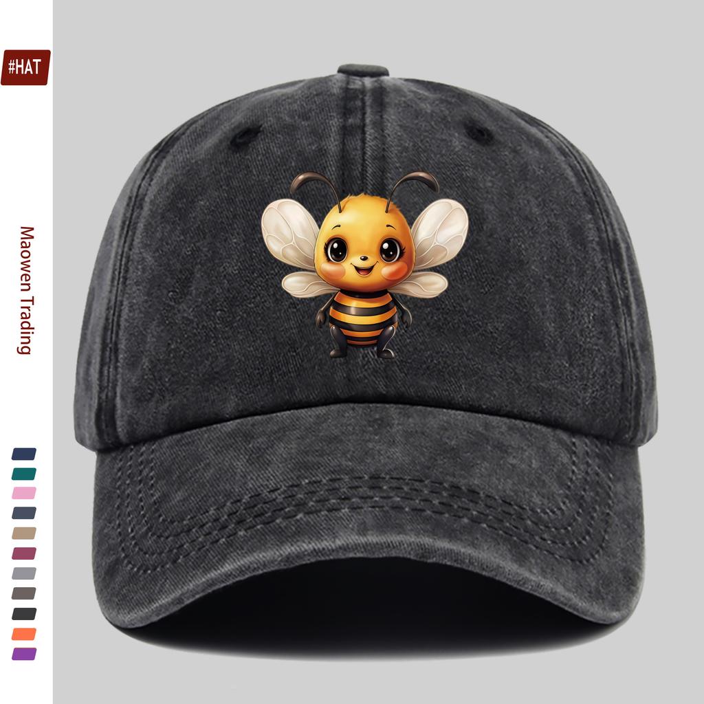 pc Cute Little Bee Print Baseball Cap Cool Cute Style Printed Design Sun Hat Travel Decor Hat Adjustable Strap MultiColor