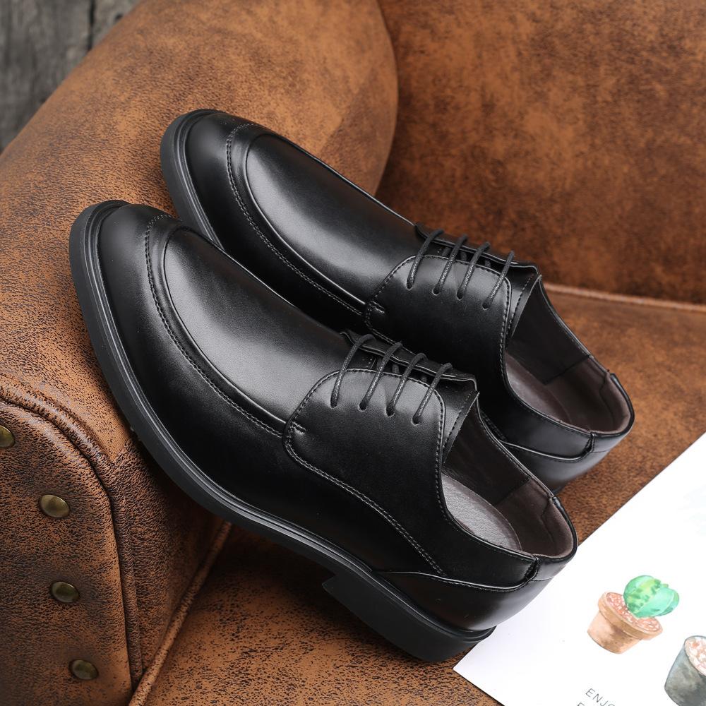 New fashion trend business dress leather shoes Korean version lace-up men's casual shoes daily height increase work shoes 45