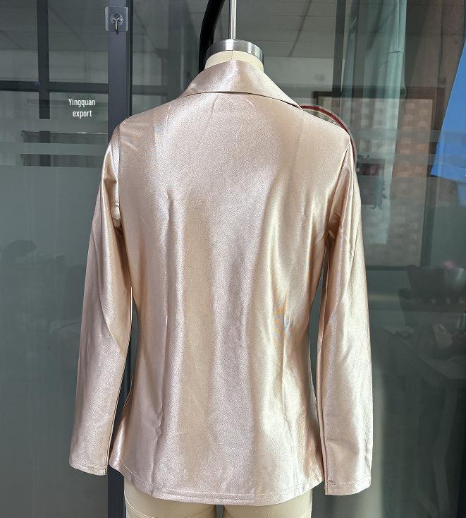 2025 Elegante Simples Gola Alta Gola Camisa Top Feminino