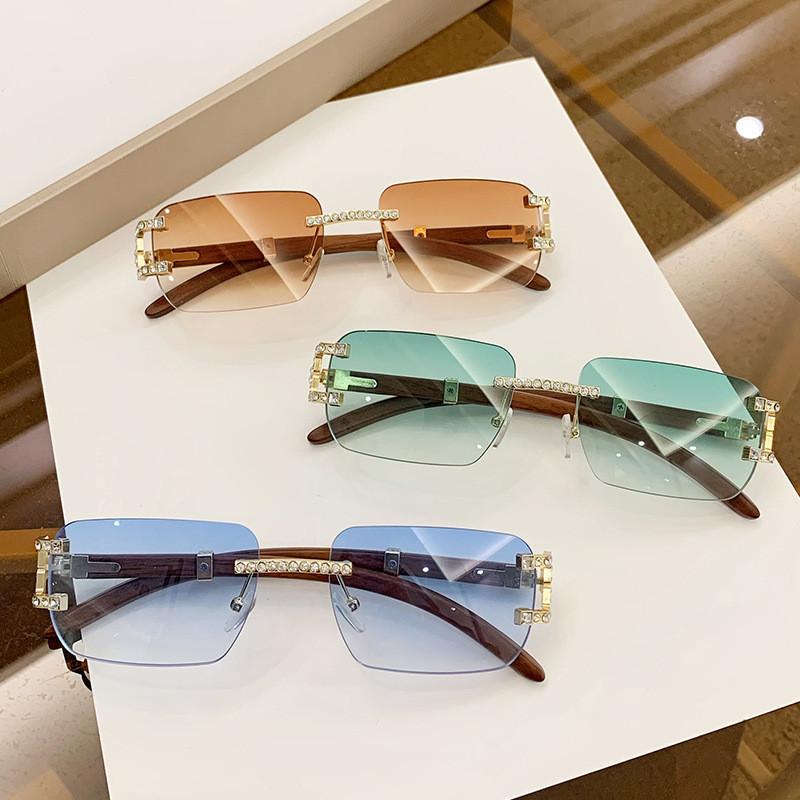 New Frameless Small Square Sunglasses With Rhinestone Accents For Fashionable Street Style