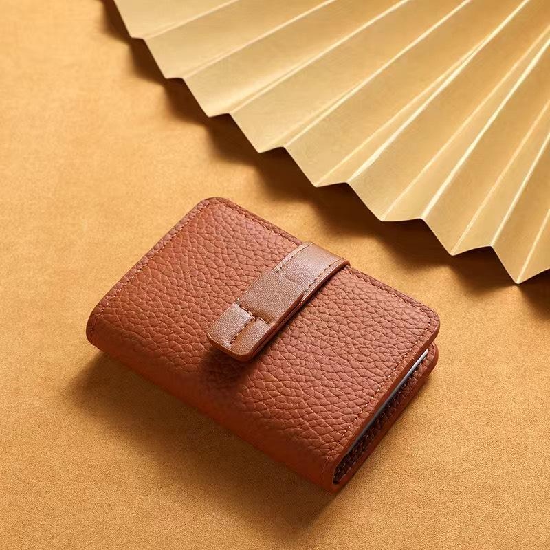 Pebbled PU Leather Card Holder Secure Buckle Closure Multiple Slots Soft Lightweight Pocket Wallet for Casual Daily Use
