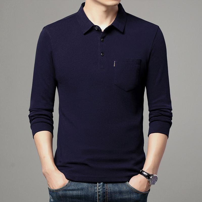 New Autumn Men High End Business Polo Shirt Men Casual Loose Mens Shirts With Pocket Long Sleeve Lapel T-Shirt Man