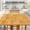 7 Pieces Garden Dining Set, Extending Dining Table and 6 Folding Chairs with Umbrella Hole for Patio, Natural Wood