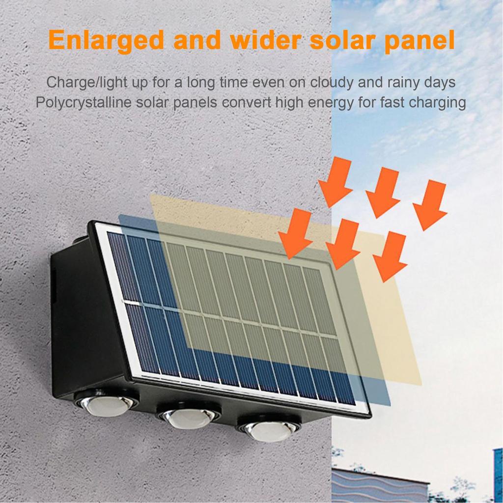 Solar Led Wall Light Solar Fence Sconce IP65 Water Proof for Patio Porch Garden Backyard Fence Decor 6 LEDs Warm Light 6-8 Hours