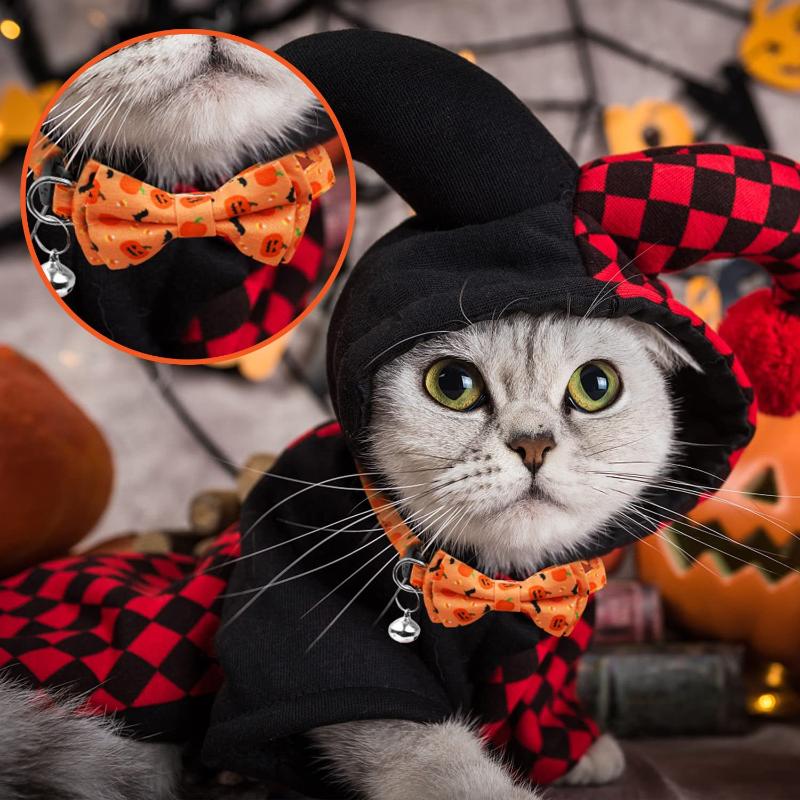 Halloween Pet Bow Tie Collar Elastic Adjustable Necktie with Bell Pendant Cat Dog Kitten Puppy Accessories Cat Harness