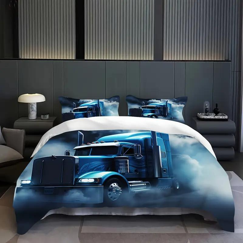 Truck 3D Digital Print Polyester Duvet Cover Set, Zipper Closure, All-Season Comforter Cover Kit, Machine Washable