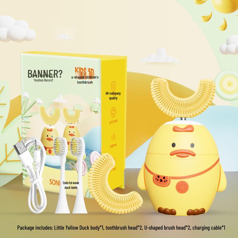 

Children s Electric Toothbrush with Soft Bristles and Cartoon Red Panda Design for Ages 3-12 4 brush heads: 2 U-shaped + 2 straight