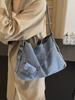 Street Style Denim Tote Bag For Women With Magnetic Closure And Mobile Pocket