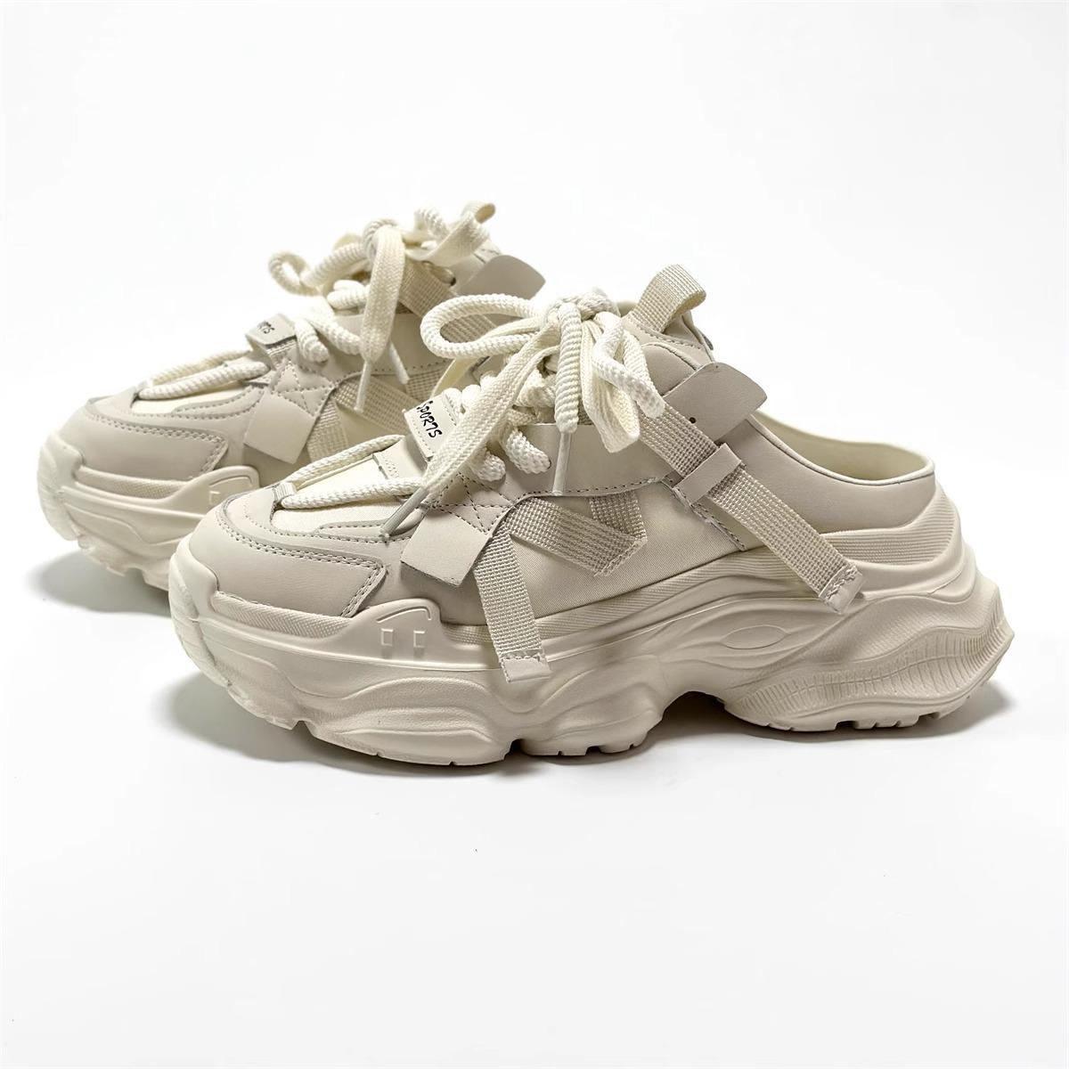 

Soft leather bag head and half slippers to wear outside the spring and summer of 2025 to increase the height of casual muffin thick-soled versatile s 39