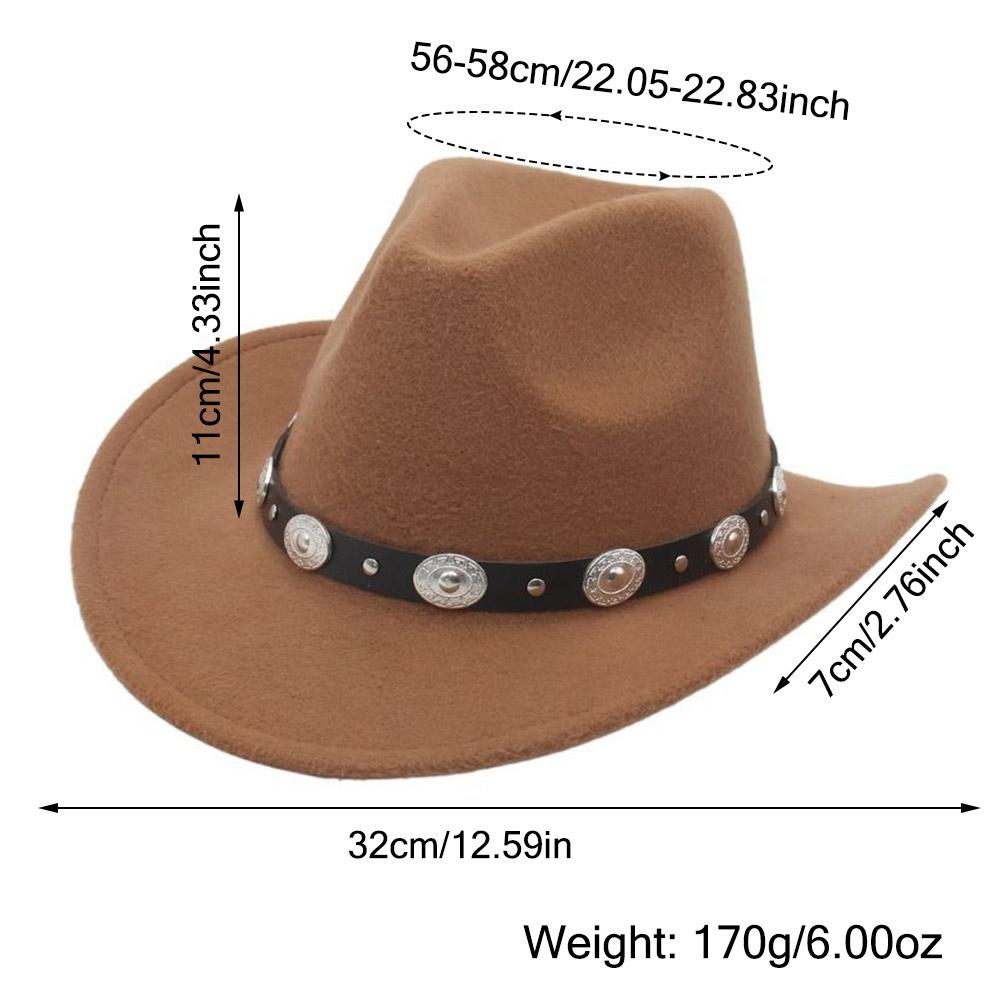 Women Men Western Cowboy Hats Felt Hat Fedora with Upturned Brim and Faux Silver Accents Wide Brim Fedoras Hat Ethnic Style