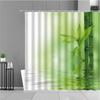 Zen Green Bamboo Shower Curtains Stone Buddha Lotus Candle Asian Japanese Spa Garden Scenery Bath Curtain Fabric Bathroom Decor