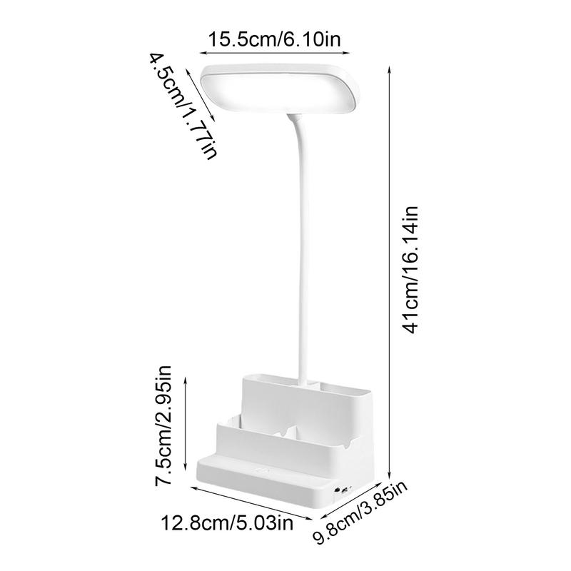 LED Reading Lamp Rechargeable Eye-Caring Lamp With Pen Organizer And Phone Holder 3 Lighting Modes Stepless Dimming Lamp For