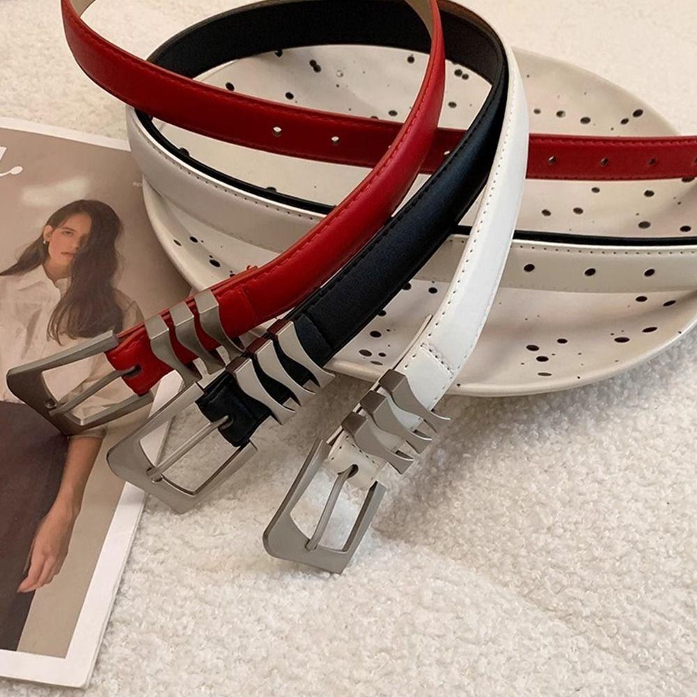 Designer Women's Belt PU Leather Dress Jeans Belt Korean Metal Buckle Waist Belt  Streetwear