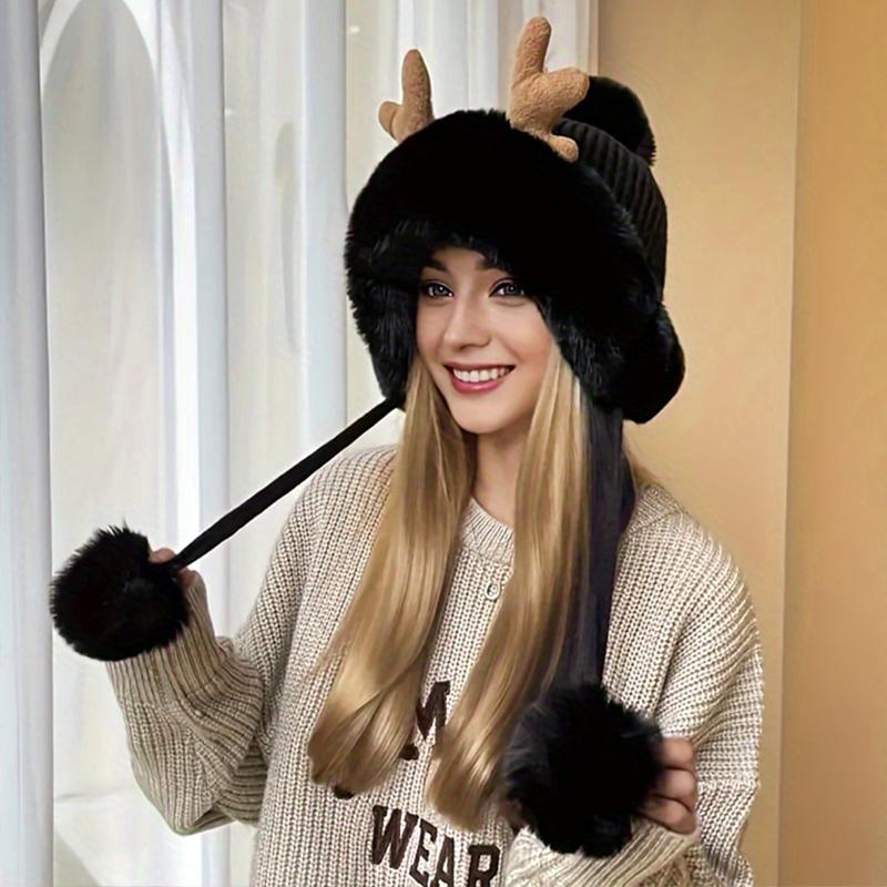 1PC Christmas Outfit Christmas Accessories Ear Flap Hat Gift Faux Fur Hat Fashion Plush Hat Warmth 55-60cm