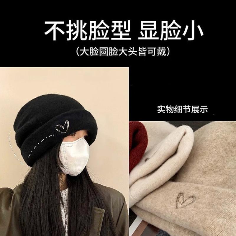 Hat women's autumn and winter warm wool hat big head circumference loose face small ear protectors stacking hat knitted cold hat