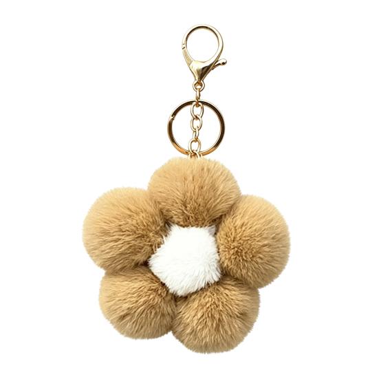 Lightweight Bag Decor Plush Flower Keychain for Handbags, Five-petal Charm, Metal Key Chain Fluffy Backpack Hanging Accessory Women