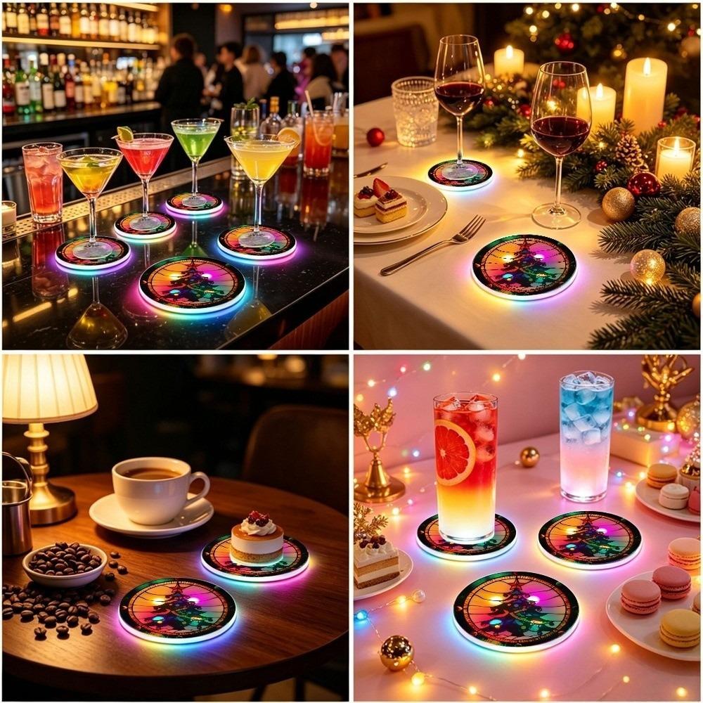 Round Shape LED Glowing Coaster Colorful Drink Pad Lightweight Christmas Acrylic Coaster  Bar Party