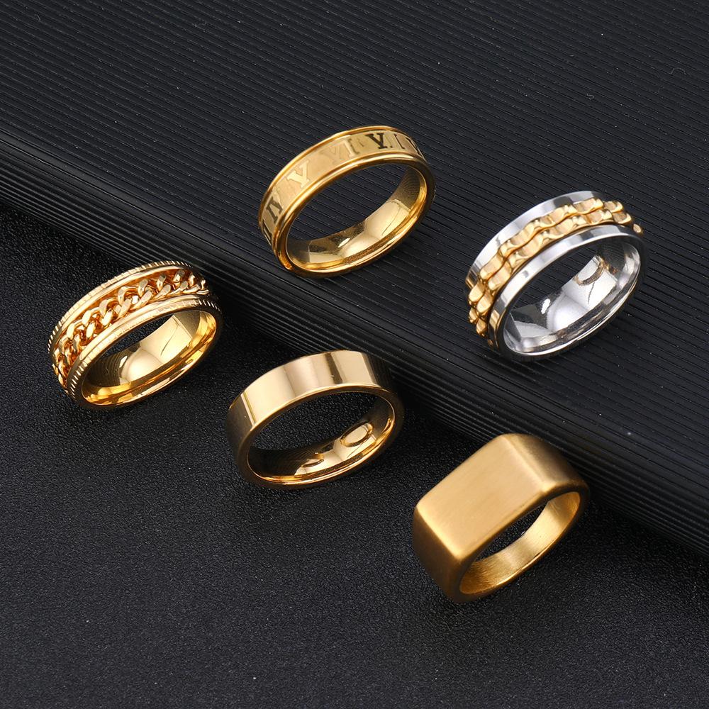 Stainless Steel Jewelry Casting Square Glossy Matte Ring Hip Hop Personality Titanium Steel Ring Five-Piece Set