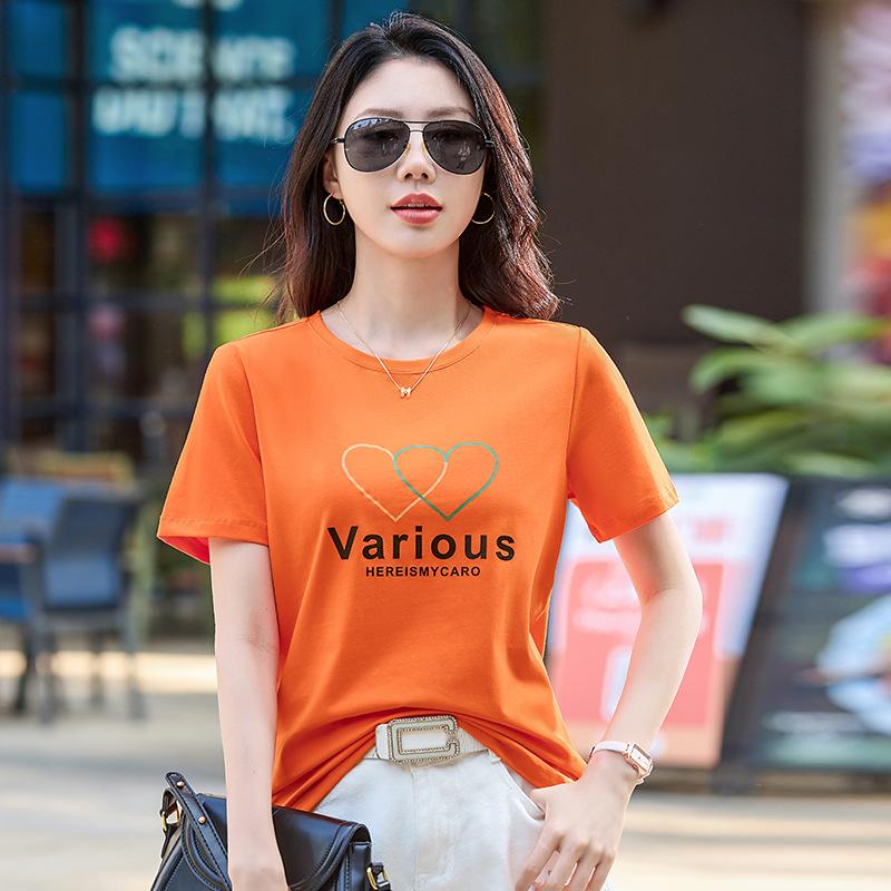 

Модная и в западном стиле футболка с короткими рукавами с принтом для женщин 2024 года, летняя новая свободная утягивающая футболка с короткими рукавами 3XL оранжевый
