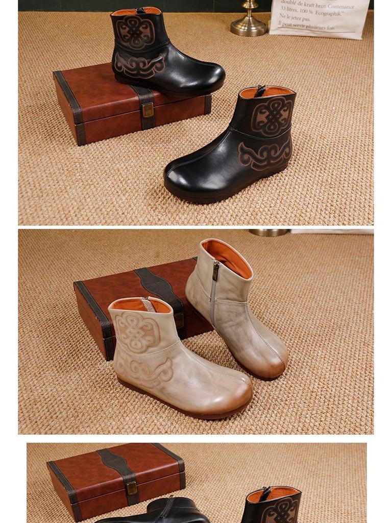 Women's Genuine Leather Ankle Boots - Retro Style, Soft Sole, Comfortable Flat Heel for Autumn/Winter 2025