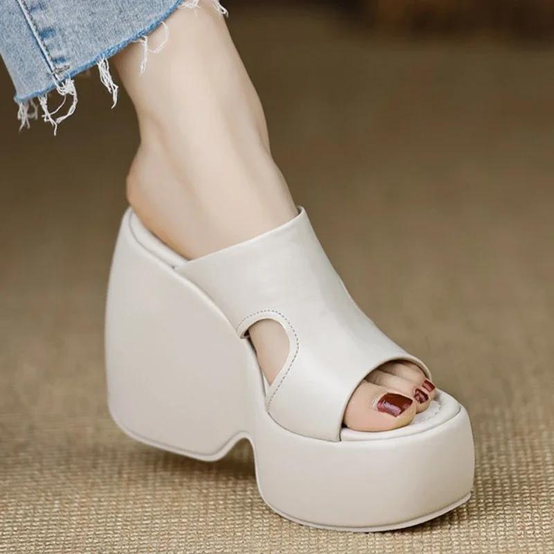 Fashion 2025Ladies Shoes High Quality Open Toe Summer Simple Solid Outdoor Casual Platform Wedge Slippers Zapatos De Mujer