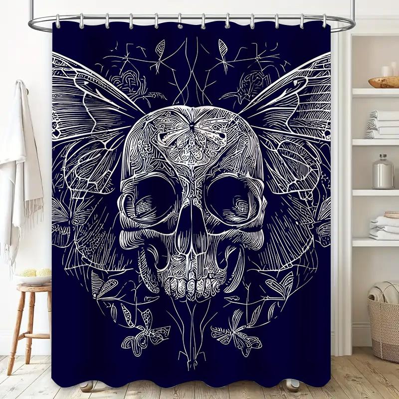 Tuniu Dark Skull Butterfly Pattern Shower Curtain Gothic Art Bathroom Decor Unique Black Shower Curtain For Bedroom