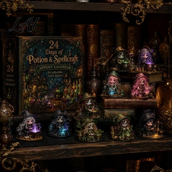 Halloweenská domácí dekorace 24denní adventní kalendář 2026 Mini figurky skotského kravského/koňského/psího Vánoční odpočet Sváteční krabičkový kalendář 2D akryl