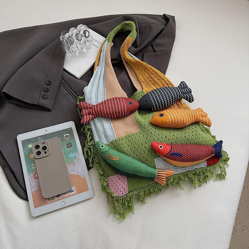 Women's Lazy Style Knitted Tote Bag - Versatile, Fashionable, Large Capacity, Single Shoulder, White