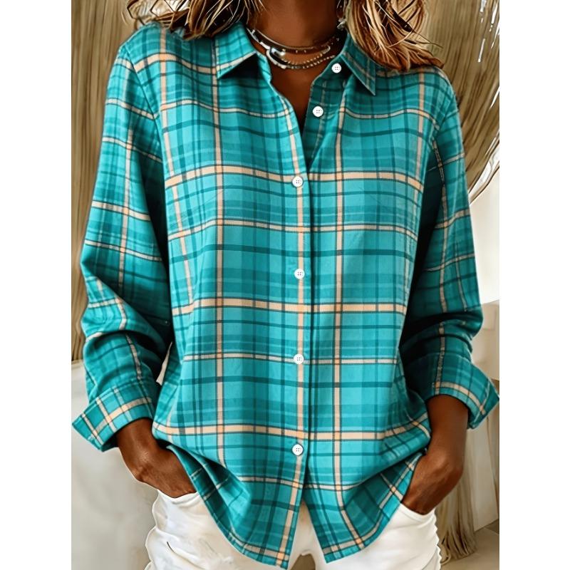 Casual Fashion Plaid Printed Women'S Long Sleeve Shirt Button-Up Top