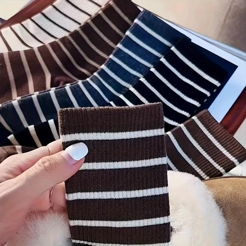 5/10 Pairs Women Mid Length Socks Fashionable Striped Print Soft Comfortable Sweat Absorbing and Breathable Casual Socks