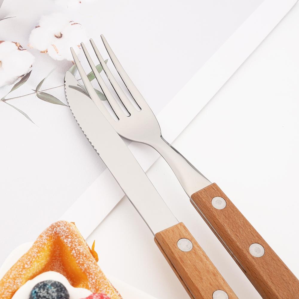 6/24Pcs 304 Stainless Stee Cutlery Set Luxury Wooden Handle Dinnerware Flatware Set Kitchen Western Knife Spoon Fork Tableware