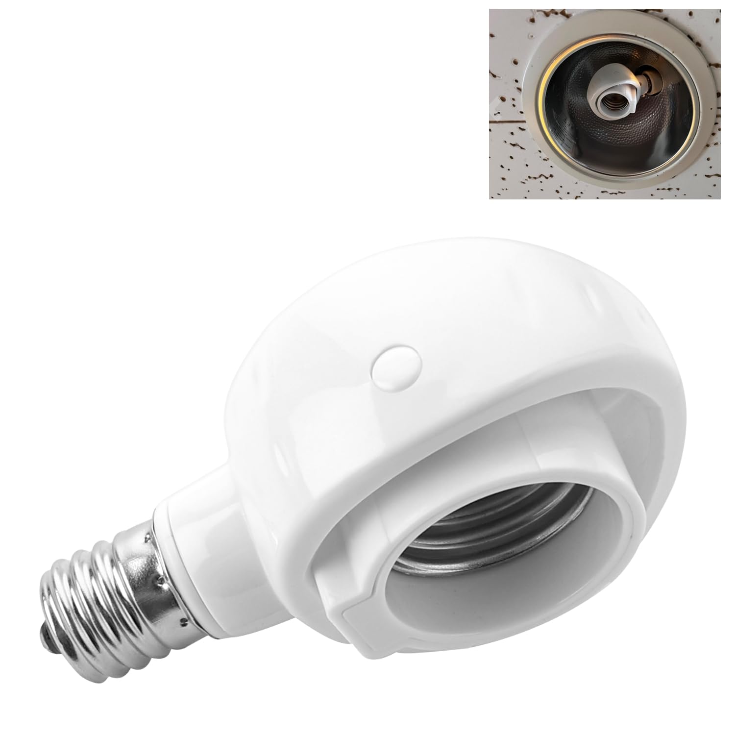 

Abishion - E17 to E26 LED Bulb Base Conversion Adapter - Conveniently adjustable socket orientation - White, 1 piece set.