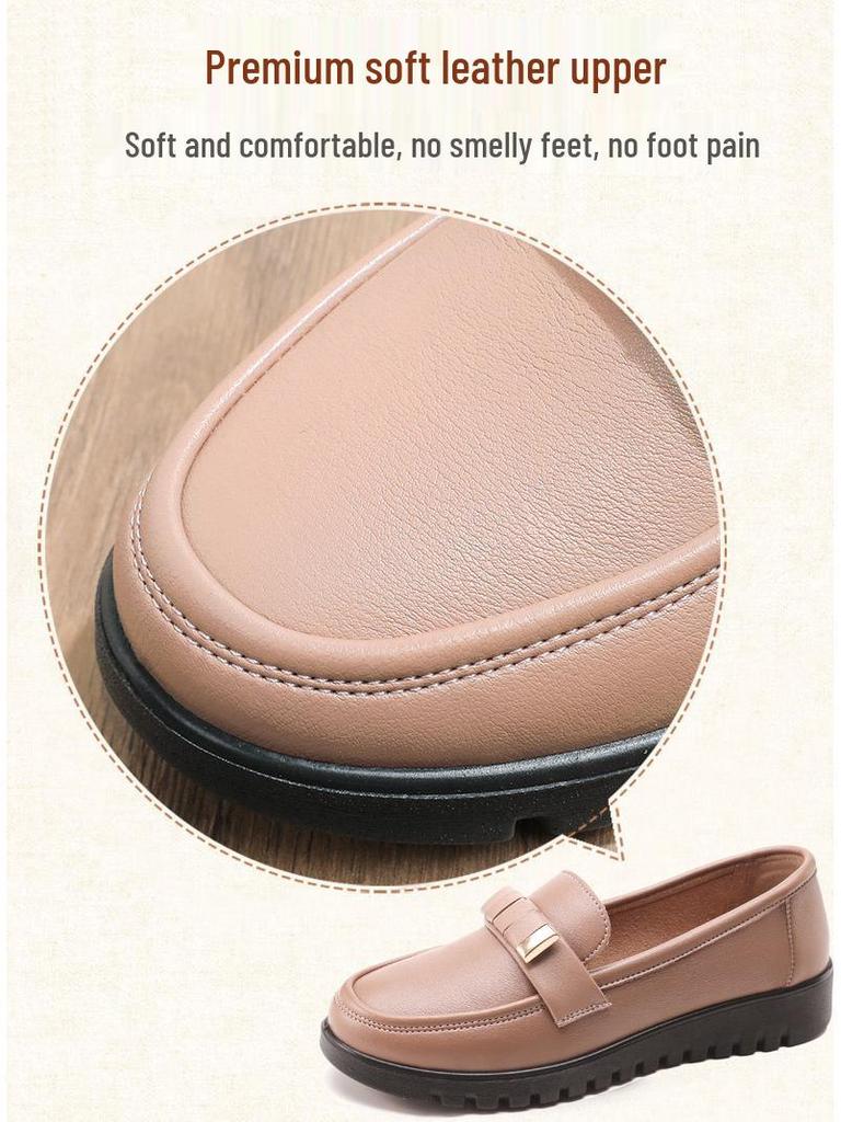 2025 New Spring & Autumn Non-Slip Soft Sole Leather Shoes for Middle-Aged & Elderly Women