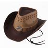 Leather Western Cowboy Hat Men'S Gentleman Godfather Hat Pu Material Panama Cowboy Hat Jazz Hat  Sombrero Para Hombres