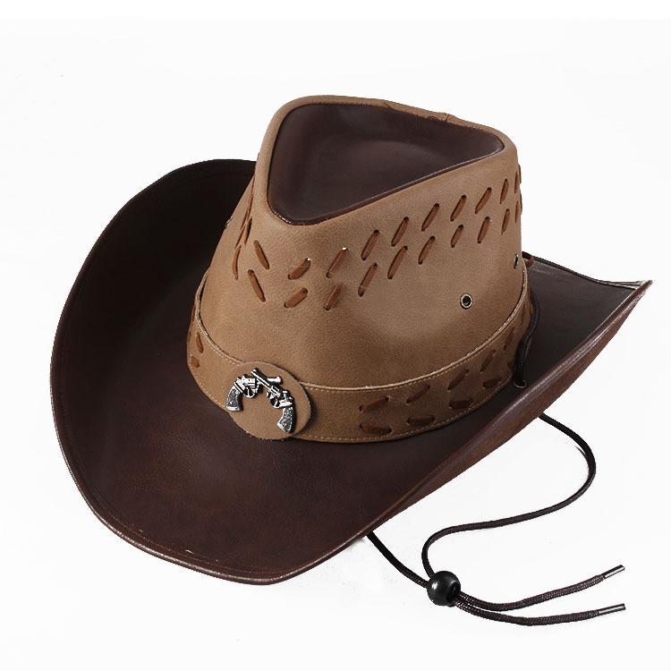 Leather Western Cowboy Hat Men'S Gentleman Godfather Hat Pu Material Panama Cowboy Hat Jazz Hat Sombrero Para Hombres