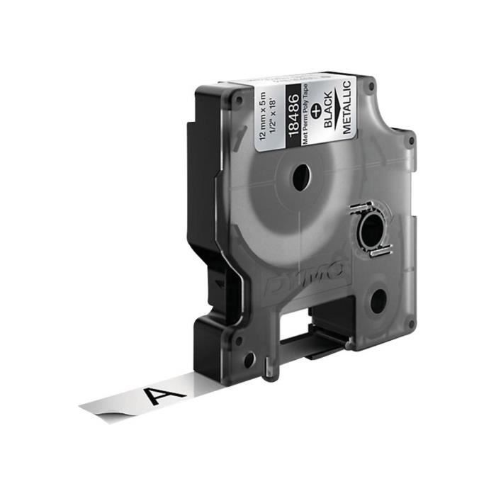 DYMO Rhino - Etichete Industriale Autocolante din Poliester, 12mm x 5.5m, Negru pe Metalic