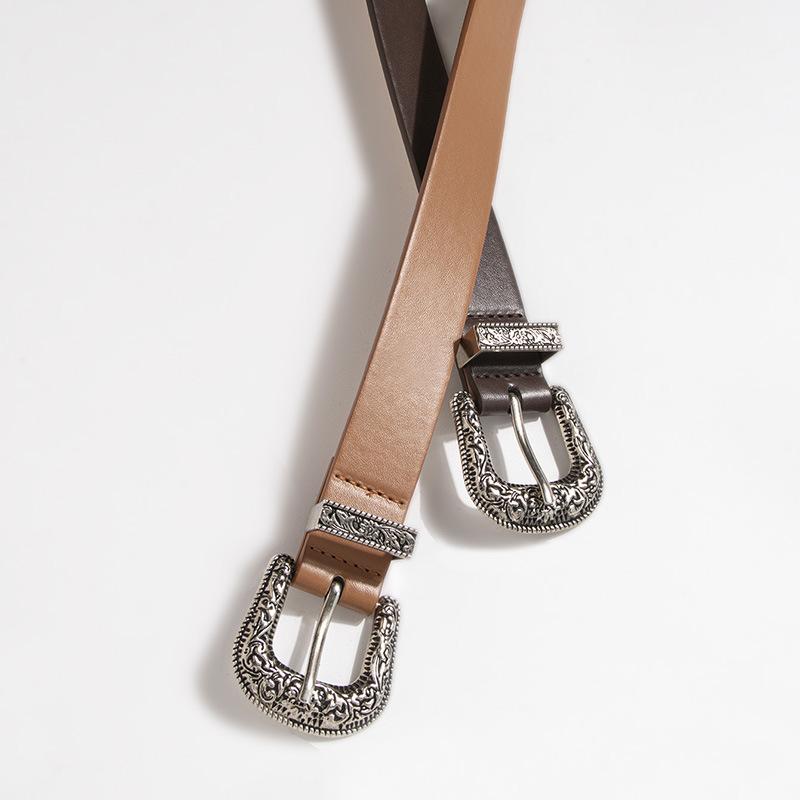 New Lady's Western Handsome Fashion Engraving Retro PU Belt Neutral Personality Trendy Women's Belt