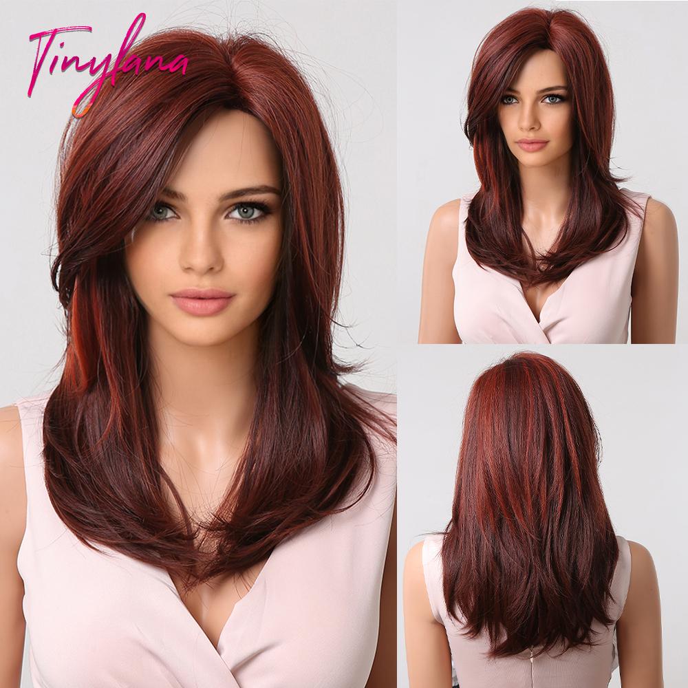 Lang Golvend Bordeaux Donkerrood Synthetisch Haar Pruiken met Pluizige Pony voor Vrouwen Wijnrood Body Wave Halloween Cosplay Natuurlijke pruik