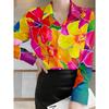 New Fashion Women's Casual Long Sleeve Shirt Multi-colored Flowers Bright Blossom Vibrant Printing