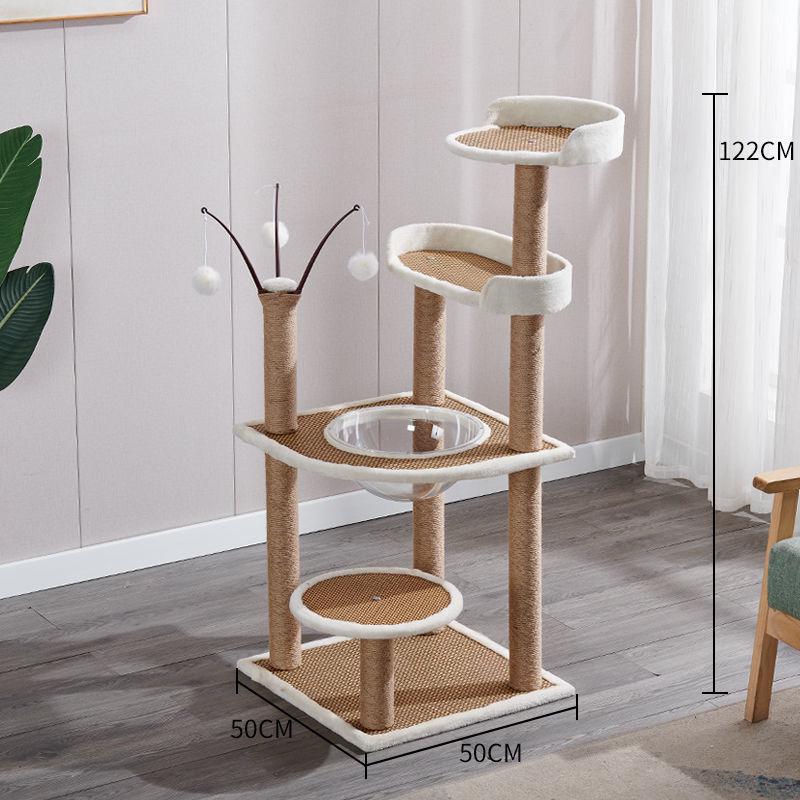 Solid Wood Cat Tree with Bed, Scratching Post, and Bubble Perch for Kittens