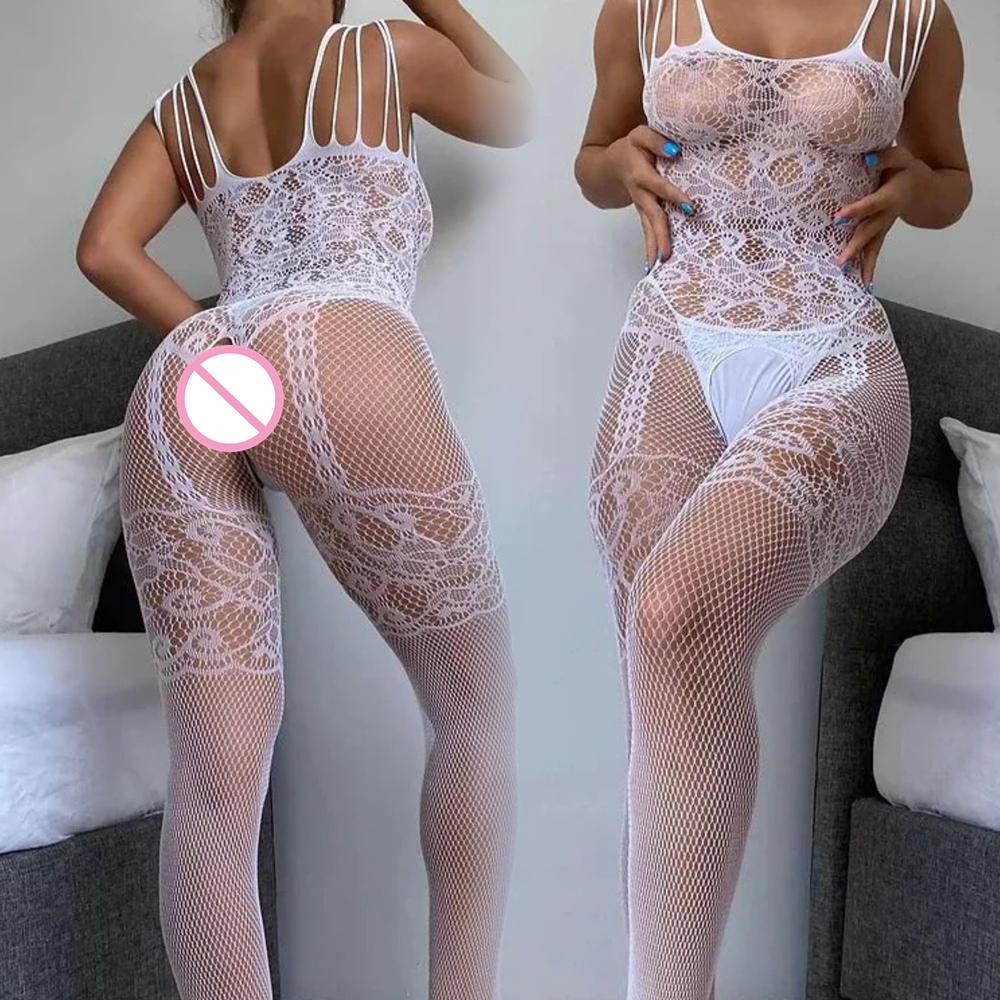 Women Crotchless Bodysuit Transparent Sexy Bodystocking Sex Underwear Open Crotch Pantyhose Erotic Fishnet Lingerie