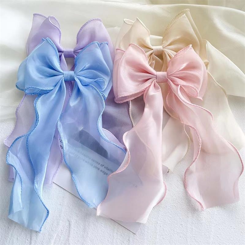 Large Hair Bow Clip with Long Tails Elegant Bows for Women Girls Hair Accessories